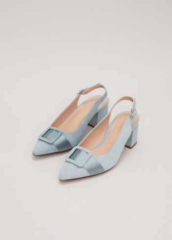 Phase Eight Suede Buckle Block Heels Light Green Canada | LJANCE-382